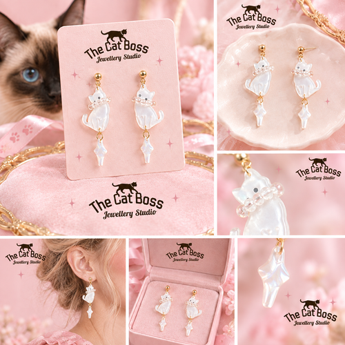 Translucent Cat Drop Earrings, Cute Acrylic-Style Kitty Dangle Earrings, Gold-Plated Statement Jewelry